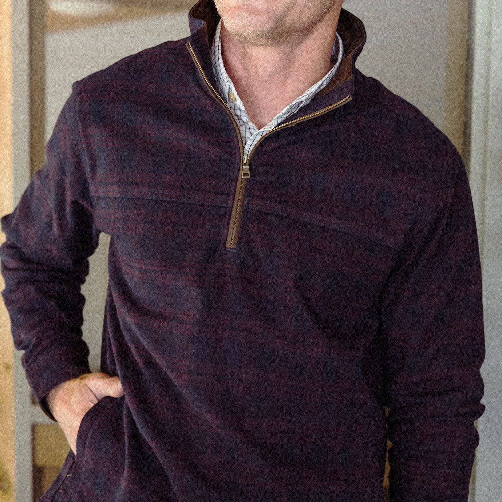 TSG Thames Flannel Half-Zip Pullover (Navy/Maroon Plaid)