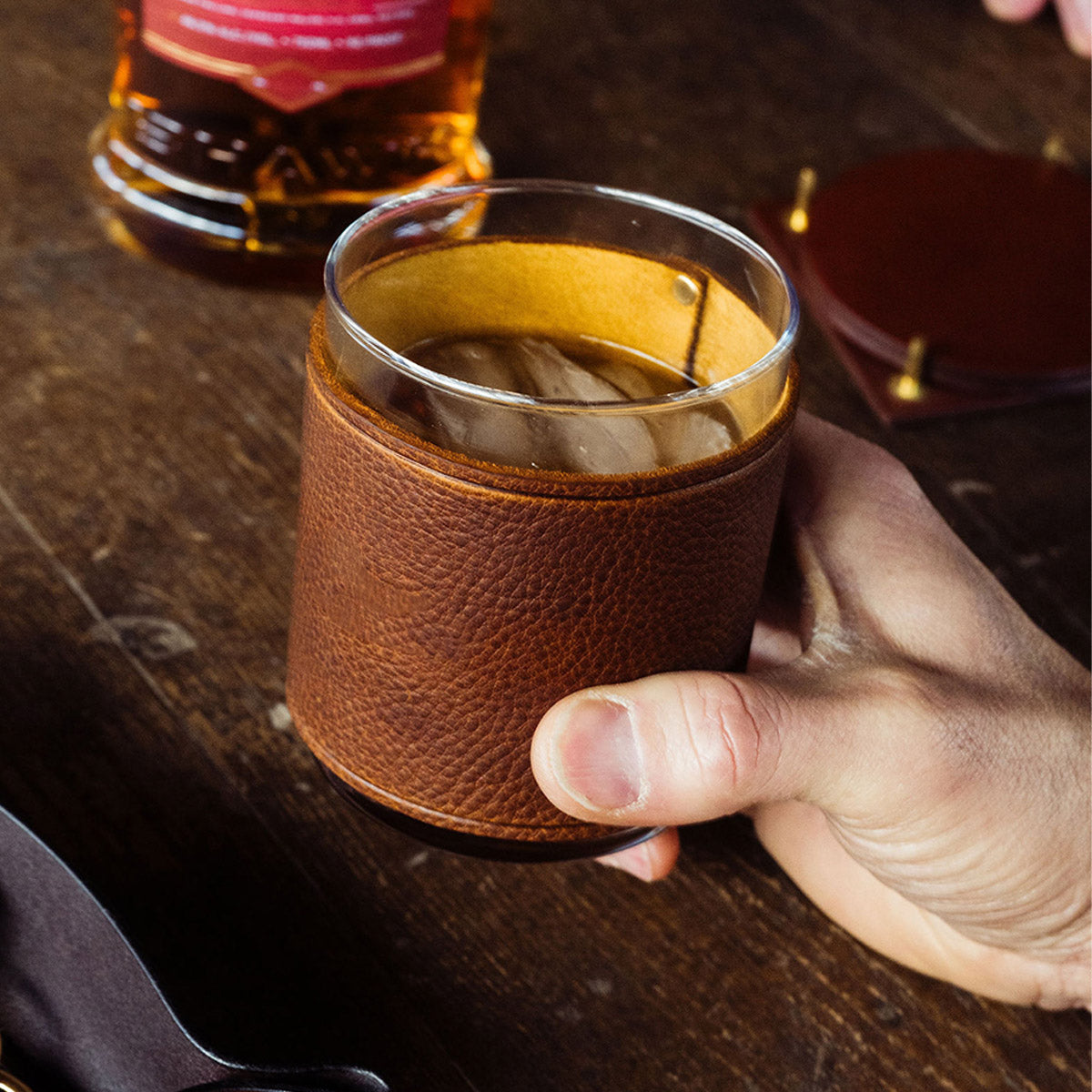 Traveller Leather Rocks Glass Set