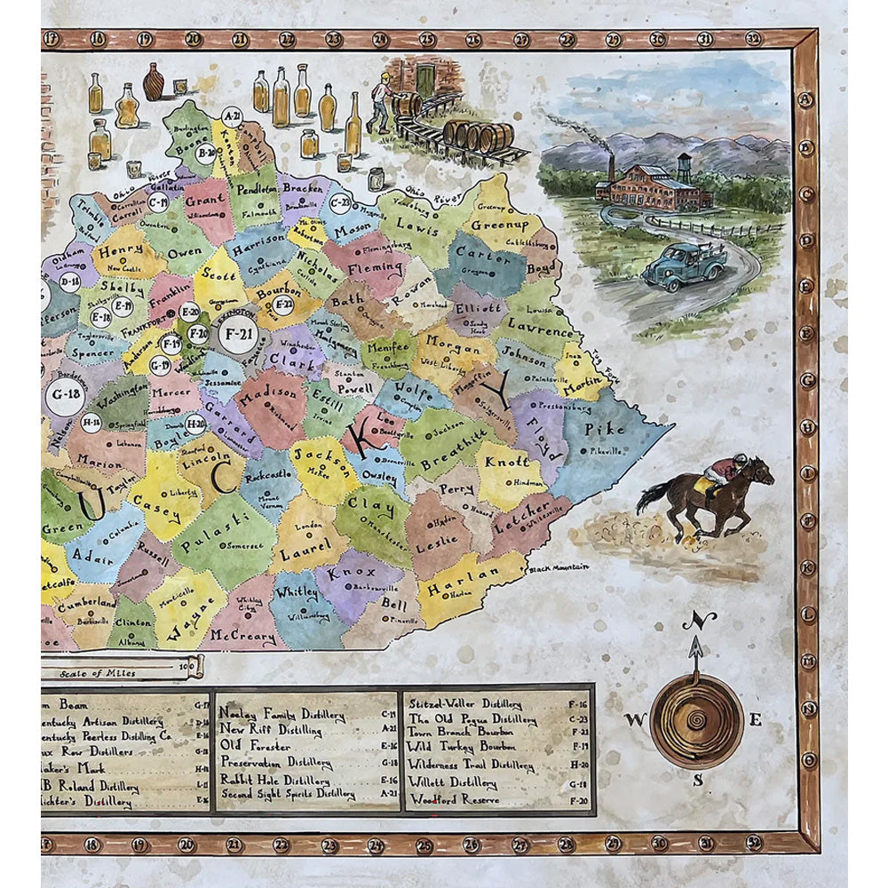Bourbon Distilleries of Kentucky Map