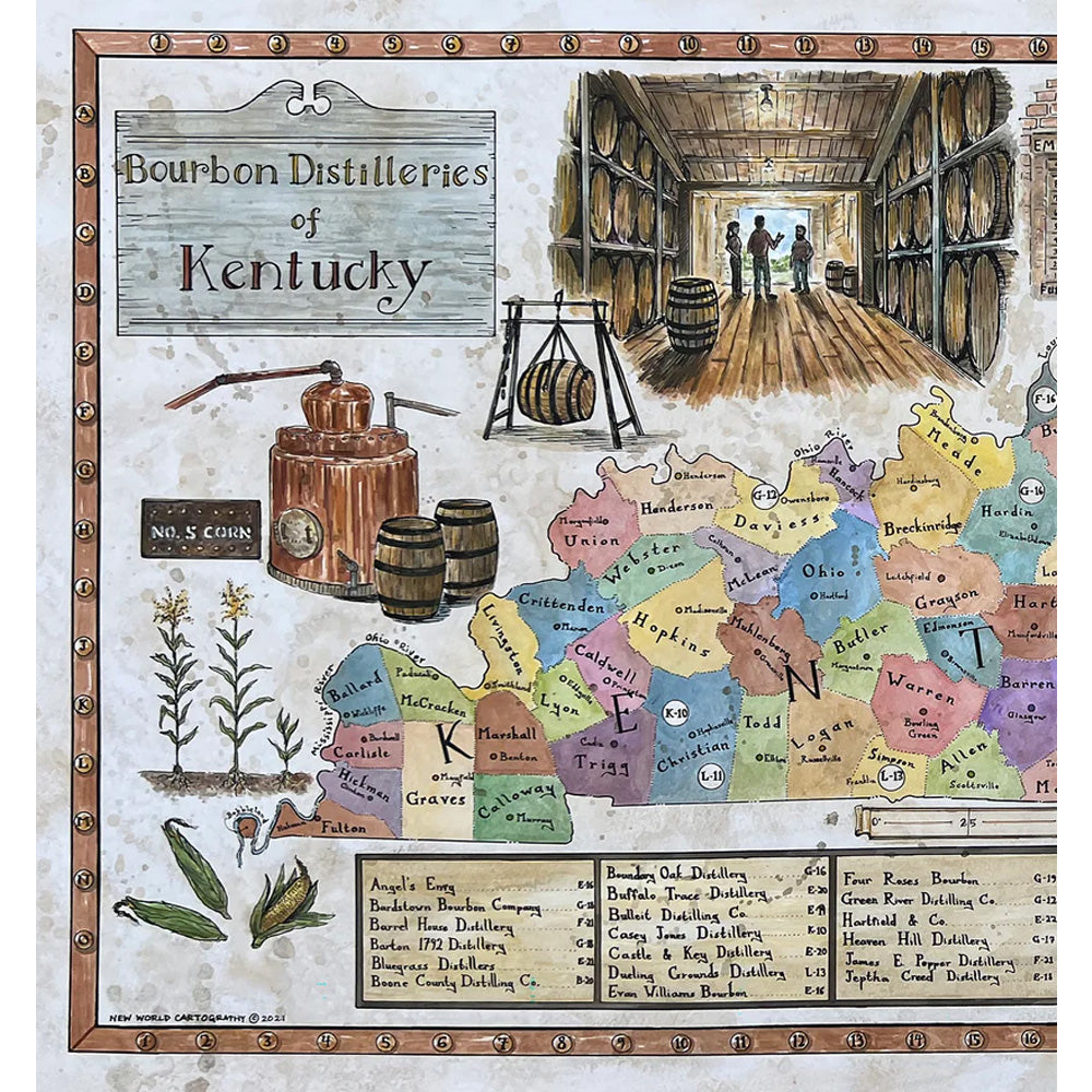 Bourbon Distilleries of Kentucky Map