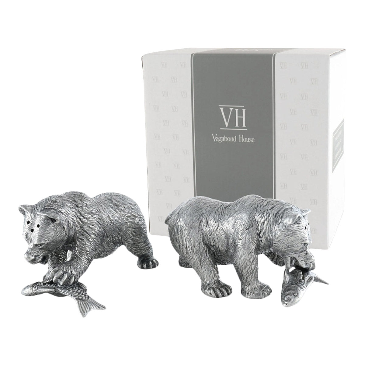 Vagabond House Pewter Fishing Bear Salt & Pepper Set