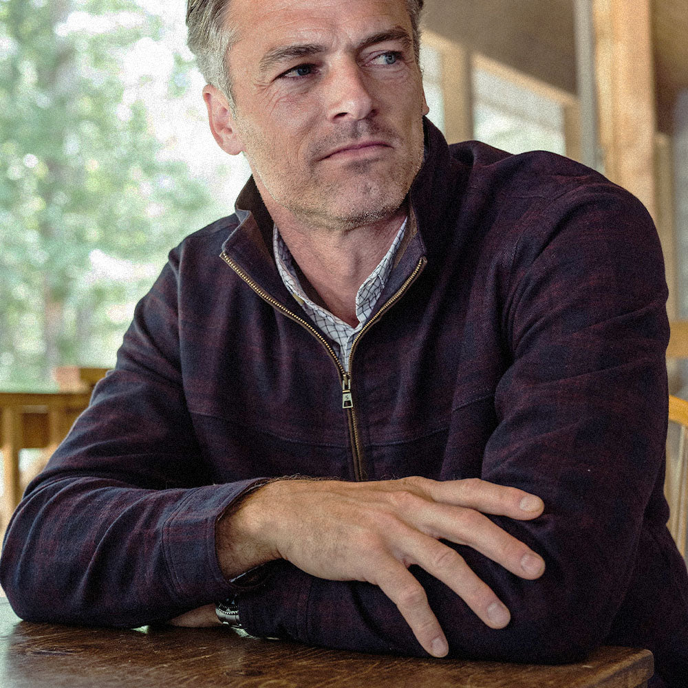 TSG Thames Flannel Half-Zip Pullover (Navy/Maroon Plaid)