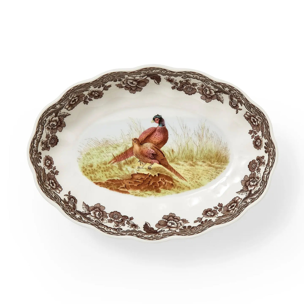 Spode Woodland Pheasant Oval Fluted Dish