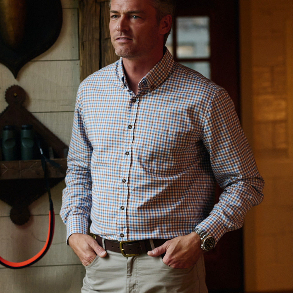 TSG Lightweight Button Down Shirt (Blue/Brown Check)