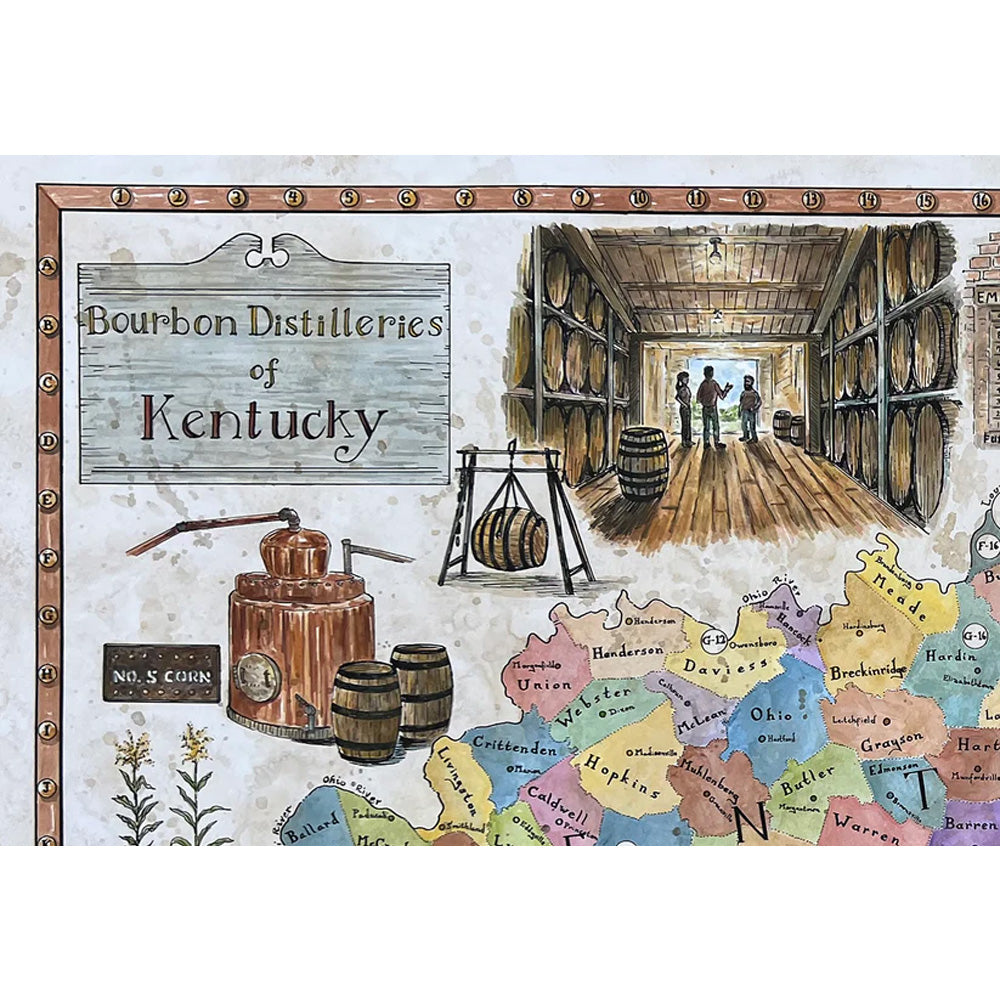 Bourbon Distilleries of Kentucky Map
